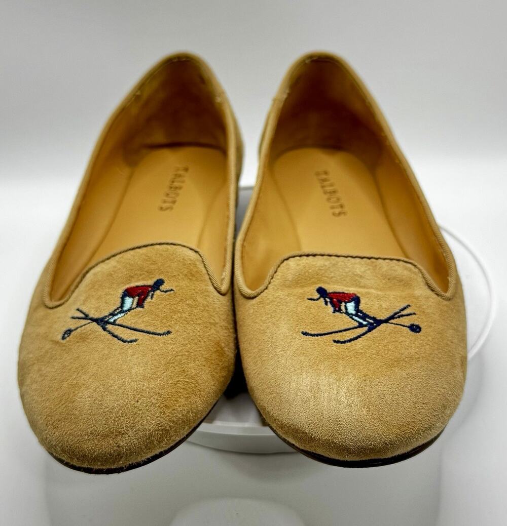 Talbots Georgina Ski Loafer Flats Suede Leather Tan Embroidered Women’s 7.5 M